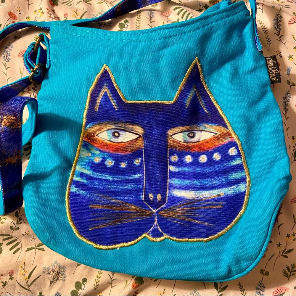 Laurel Burch Turquoise and Blue Cat Crossbody Bag